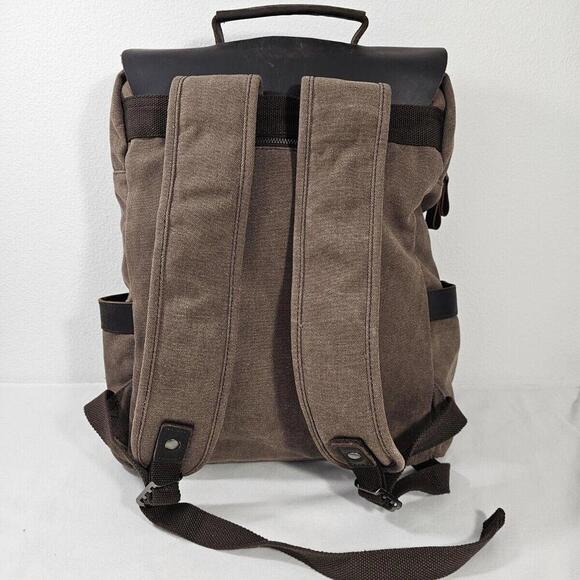 DaVan Leather Flap Canvas Laptop School Work Travel Bag Backpack - Picture 7 of 12